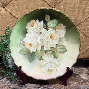 Vintage Decorative Plate with White Roses